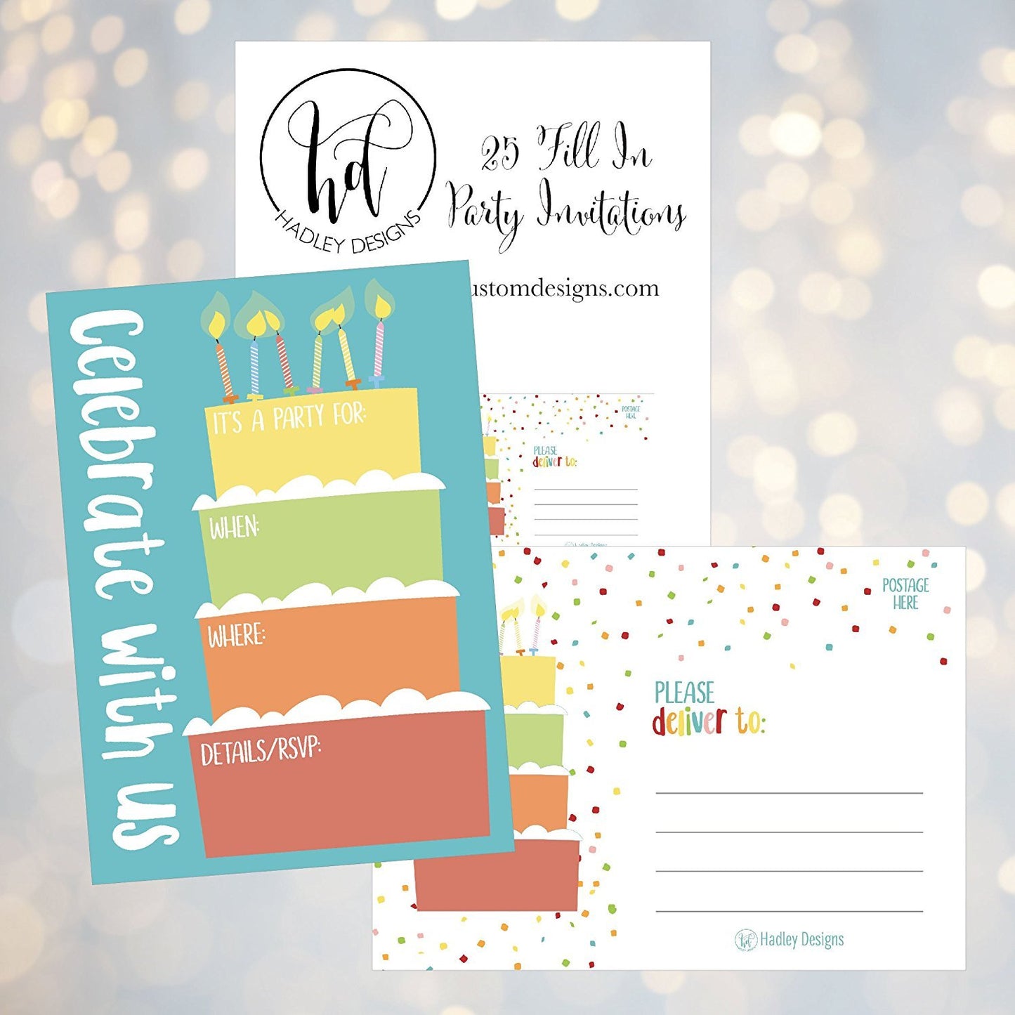 25 Cake Rainbow Party Invitations for Kids, Teens, Adults, Boys & Girls, Blank Children Happy 1st Birthday Invitation Cards, Unique Baby First Bday Invites, Toddler 1 2 3 Year Old rsvp Invites Fill In