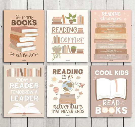 Neutral Reading Motivational Posters | Set of 6 | Motivational Posters