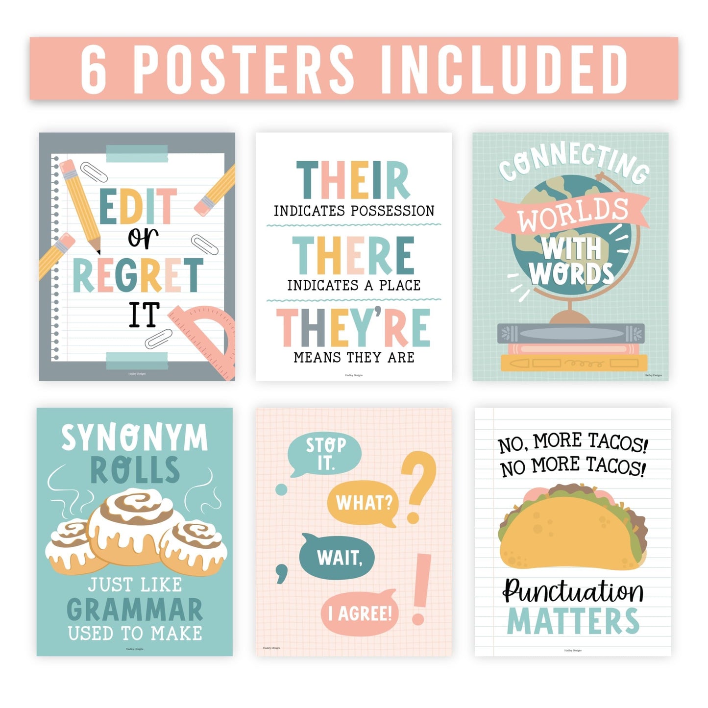 Boho Muted English Motivational Posters | Set of 6 | Educational Posters