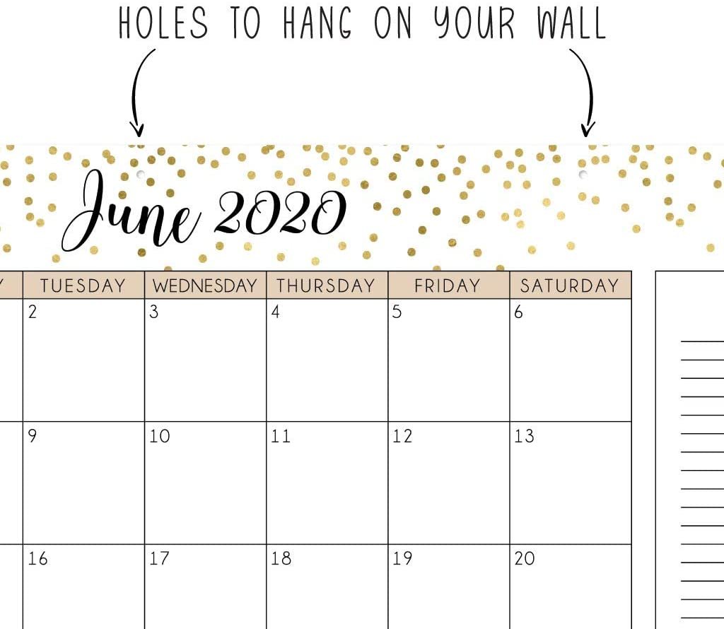 Gold 2019-2020 Large Monthly Desk or Wall Calendar Planner, Big Giant Planning Blotter Pad, 18 Month Academic Desktop, Hanging 2-Year Date Notepad Teacher, Mom Family Home or Business Office 11x17"