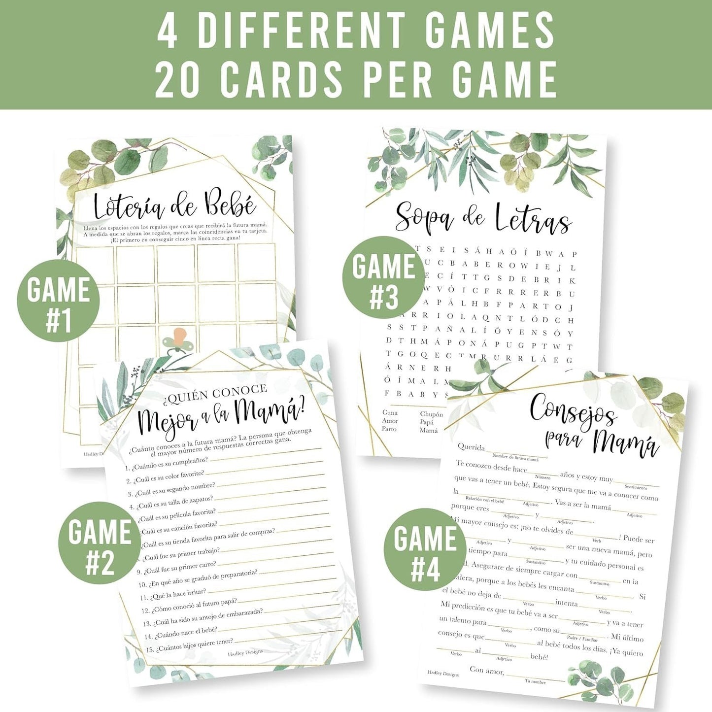 Spanish Baby Shower Games | Set of 40 | Party Supplies