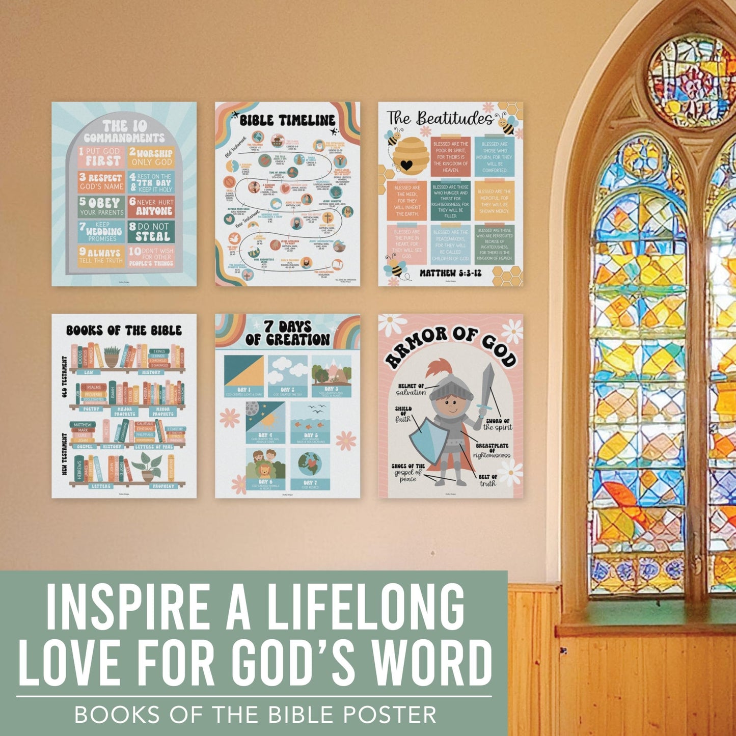 Retro Bible Posters| Set of 9 | Sunday School Classroom