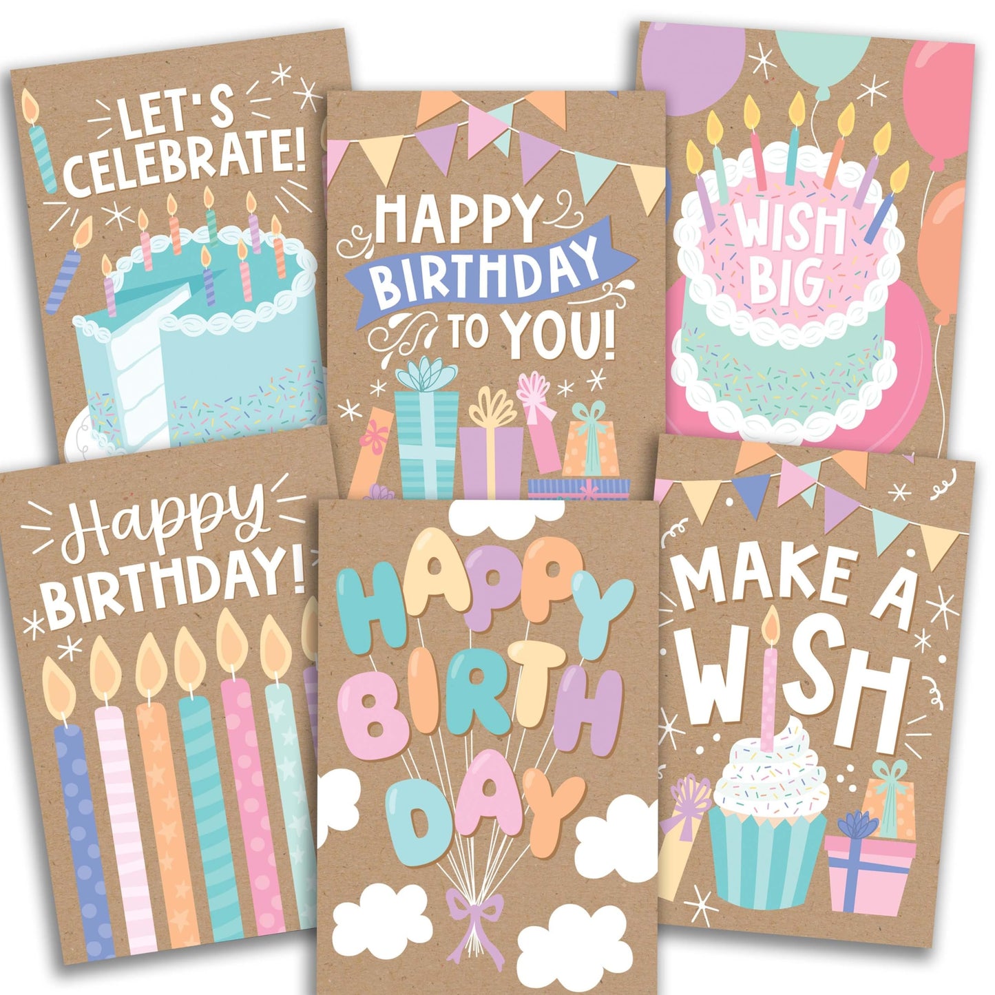 Doodle Kraft Birthday Cards | Set of 54 | Cards & Party