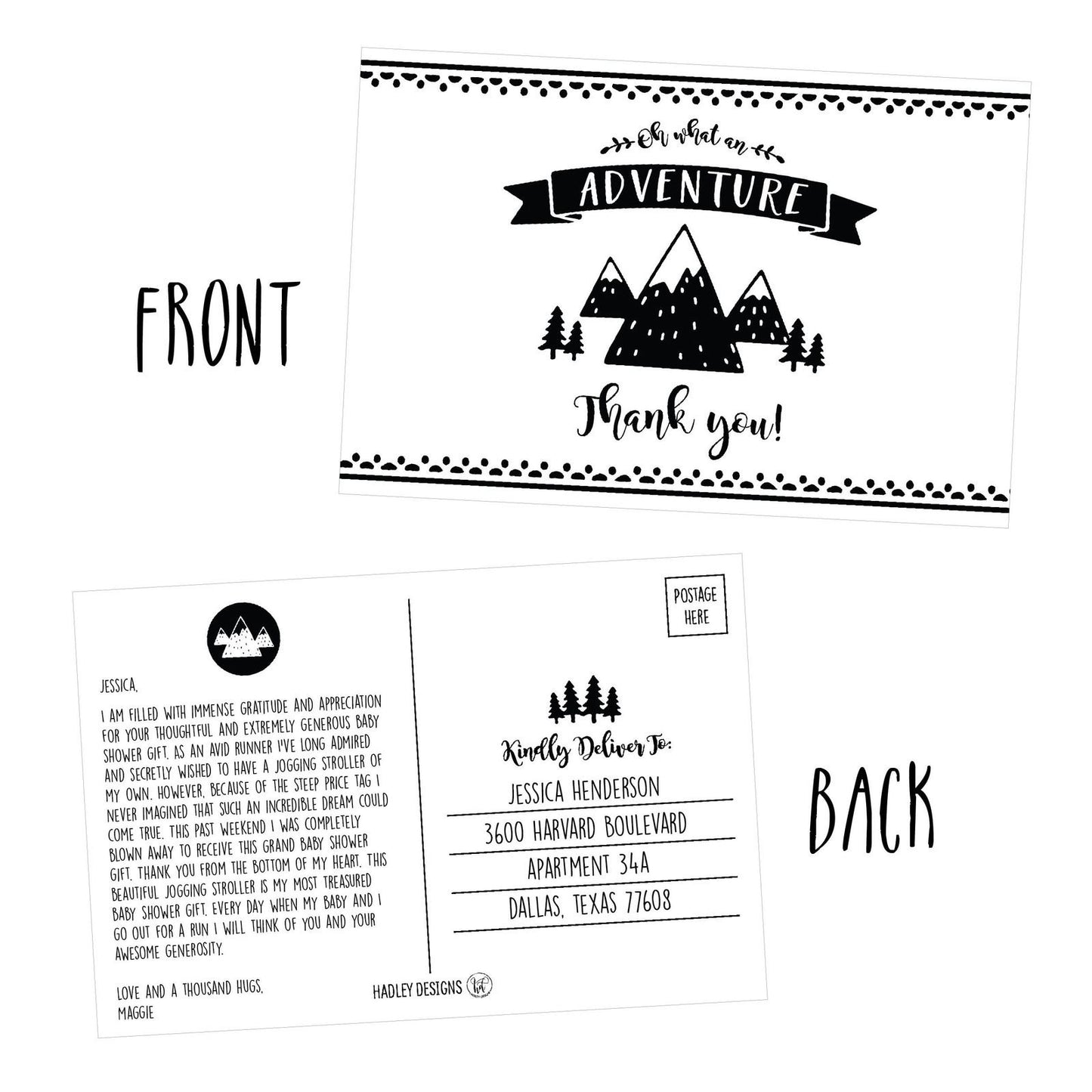 50 4x6 Adventure Blank Thank You Postcards Bulk, Cute Kraft Modern Blank Than...