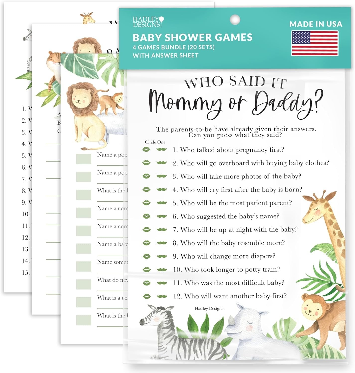 40 Safari Baby Shower Games Gender Neutral - Who Knows Mommy Best Baby Shower Game, Guess Who Mommy Or Daddy Baby Shower Game, Baby Games For Baby Shower Family Feud Game, Baby Shower Tradition Cards