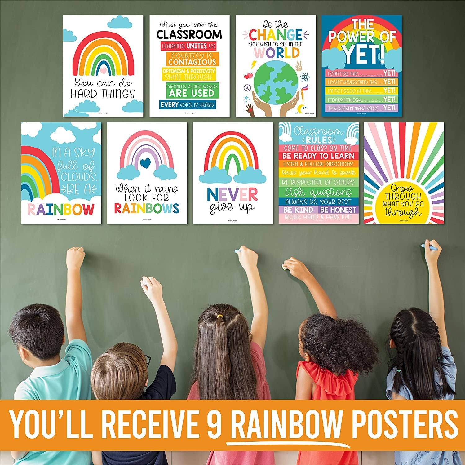 Motivational Classroom Posters, Colorful Pack of 9