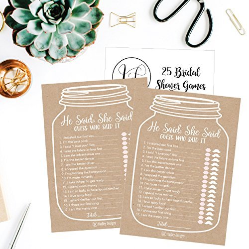 He Said She Said Bridal Shower Games | Set of 25 | Cards & Party