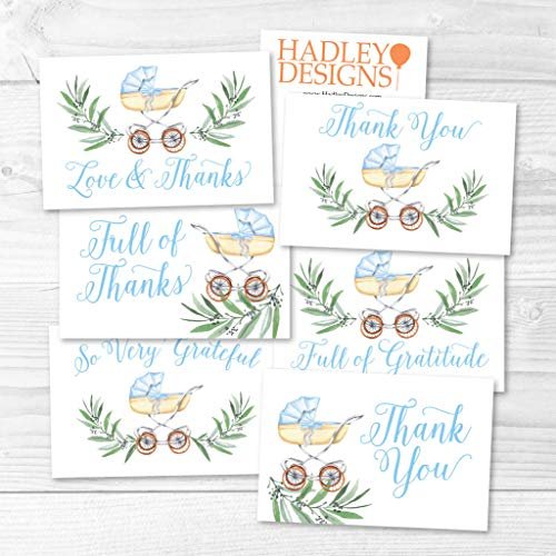 Blue Baby Carriage Folded Thank You Cards | Set of 24 | Baby Shower