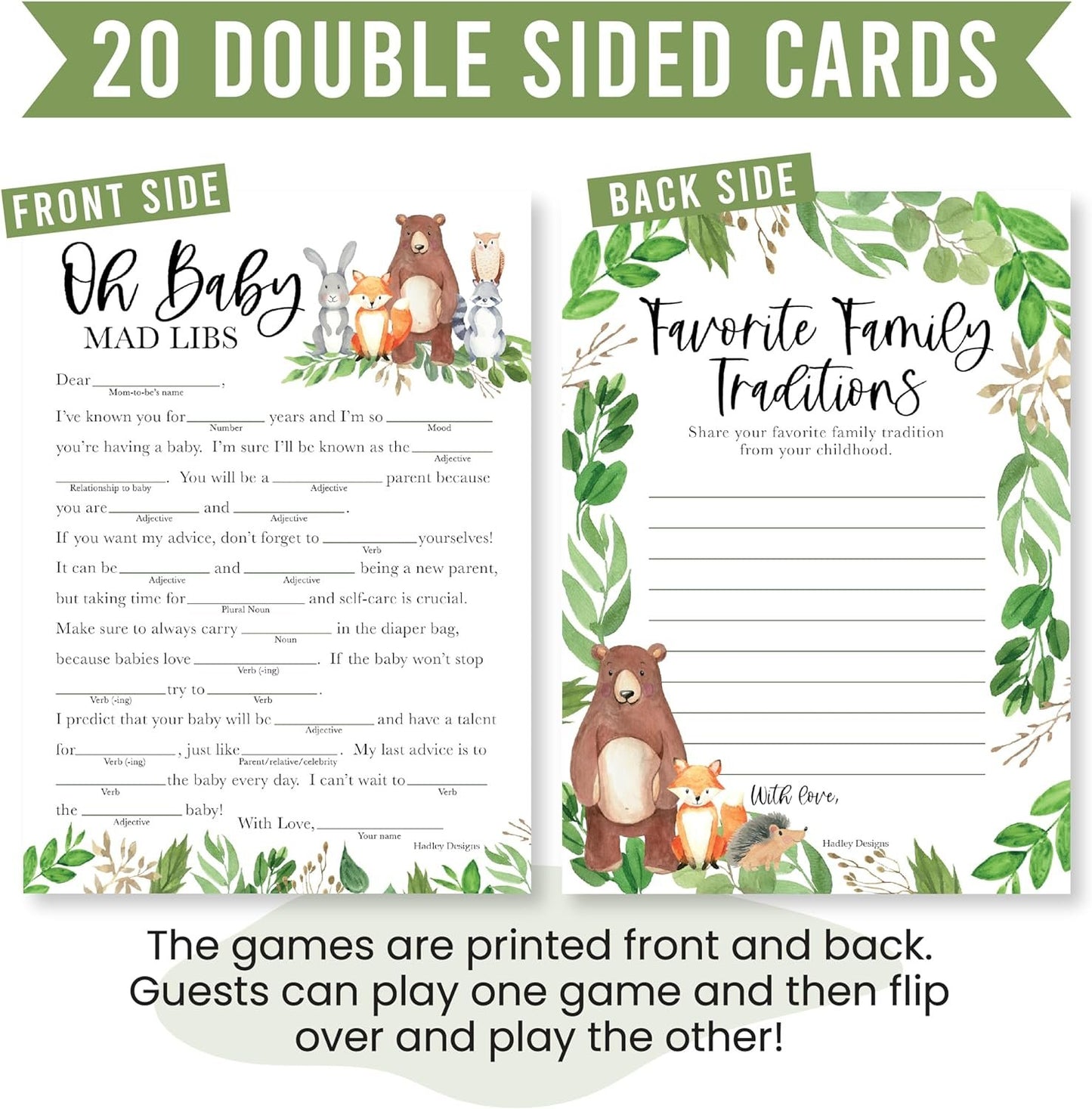 20 Woodland Baby Shower Games Gender Neutral - Hilarious Baby Shower Games for Girl, Funny Baby Shower Games Boy, Advice Cards Baby Shower Mad Libs Game Funny, Family Tradition Cards for Baby Shower