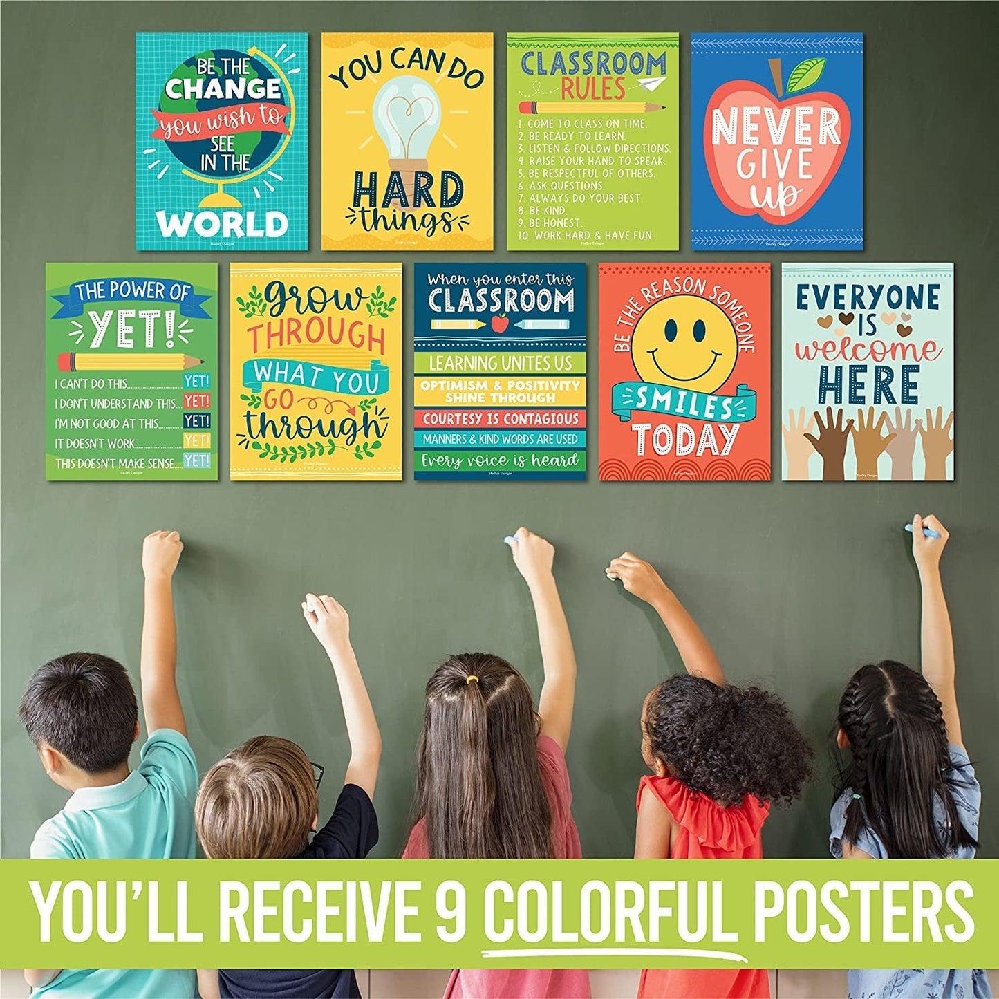 Colorful Bright Classroom Motivational Posters | Set of 9 | Educational Supplies