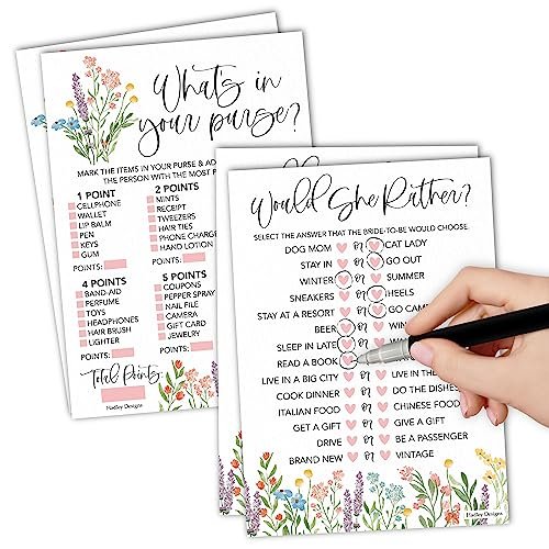 Would She Rather & What's in Your Purse Games | Set of 20 | Bridal Shower Games