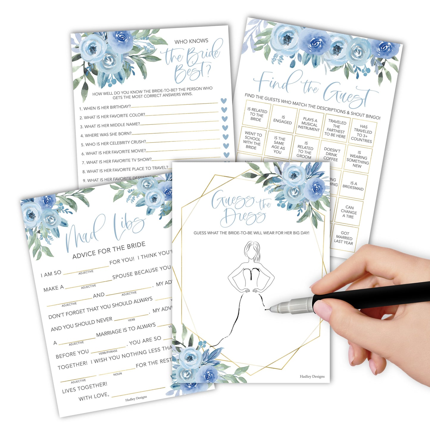 Mad Libs, Guess the Dress, Who Knows the Bride, and Find the Guest Games | Set of 40 | Bridal Shower Games