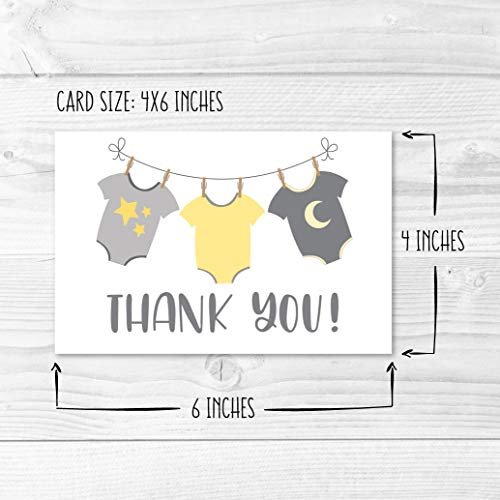 Yellow Clothesline Folded Thank You Cards | Set of 24 | Baby Shower