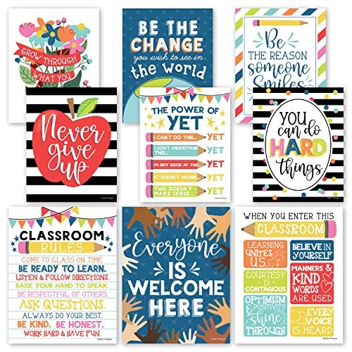 Colorful & White Classroom Motivational Posters | Set of 9 | Educational Supplies