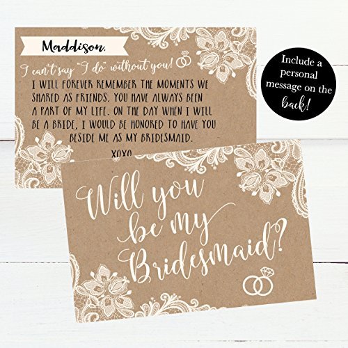 Kraft Lace Bridesmaid Proposal Cards | Set of 15 | Wedding Supplies