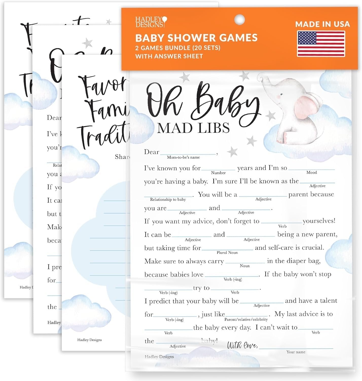 Baby Mad Libs & Family Traditions Games | Set of 20 | Baby Shower Games