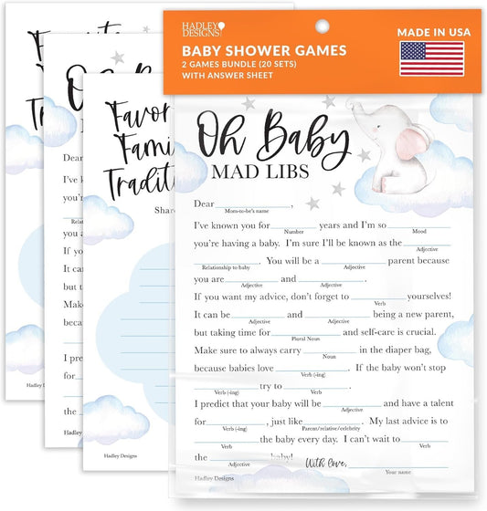 Baby Mad Libs & Family Traditions Games | Set of 20 | Baby Shower Games