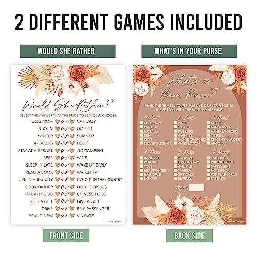 Would She Rather & What's in Your Purse Games | Set of 20 | Bridal Shower Games