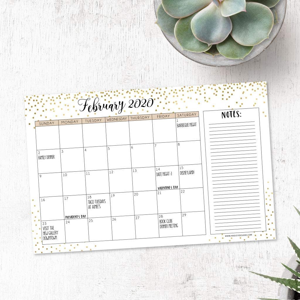 Gold 2019-2020 Large Monthly Desk or Wall Calendar Planner, Big Giant Planning Blotter Pad, 18 Month Academic Desktop, Hanging 2-Year Date Notepad Teacher, Mom Family Home or Business Office 11x17"