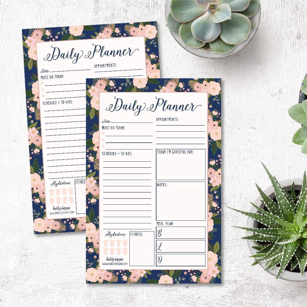 Navy Floral Undated Daily Task Planner To do List Pad, School Family Life Work Personal Productivity Notepad, Day Schedule Organizer Cute Birthday Gift Idea Health Goal Habit Tracker 50 Tear Off Pages