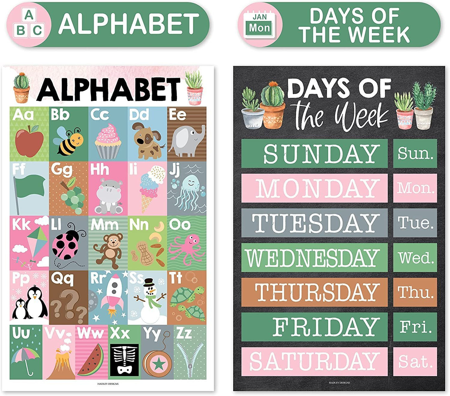 Cactus ABC, Days, Months, & Weather Prek Posters | Set of 4 | Educational Posters