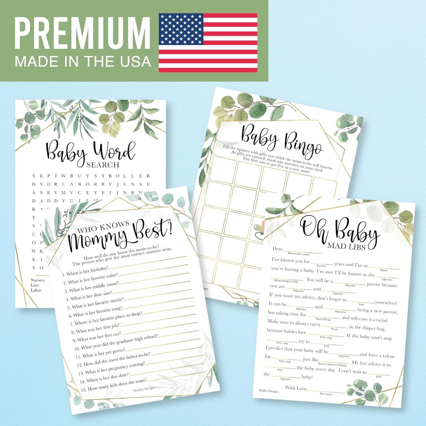 40 Greenery Baby Shower Games Gender Neutral - Baby Girl Baby Shower Bingo Game Girl, Who Knows Mommy Best Baby Shower Game, Boy Baby Shower Word Search Game, Advice Cards Baby Shower Mad Libs Game