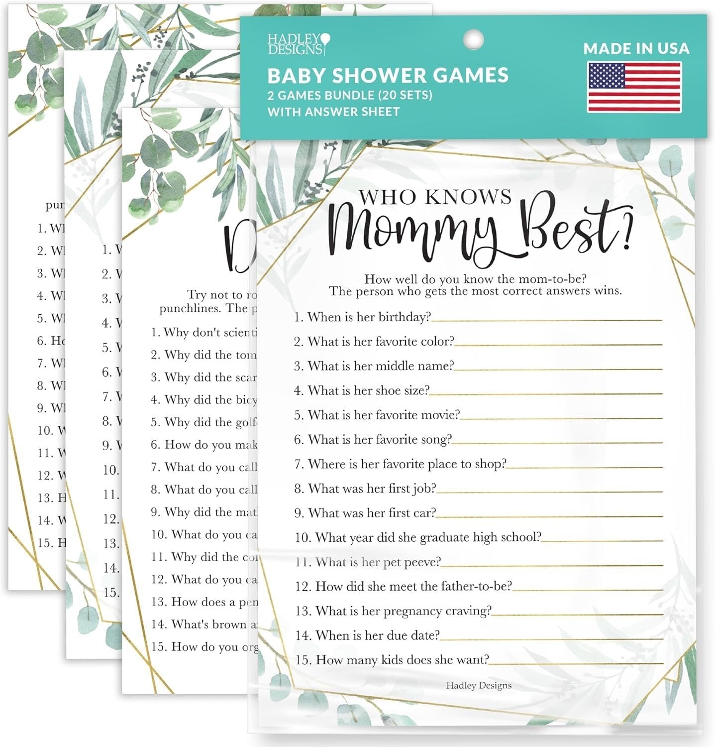 Who Knows Mommy Best & Dad Jokes Games | Set of 20 | Baby Shower Games