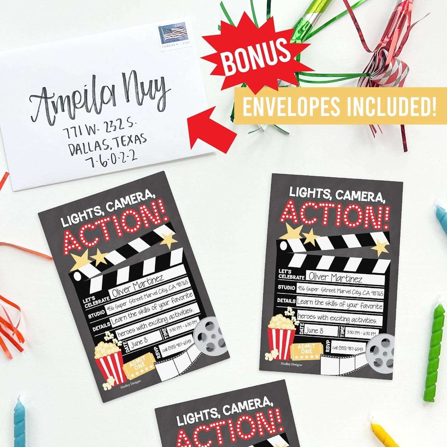 15 Movie Night Birthday Invitations Girl - Kids Birthday Invitations Boy, VIP Birthday Party Invitations For Boys, Birthday Invites For Boy, Outdoor Movie Night Birthday Invitation Cards, Party Invite