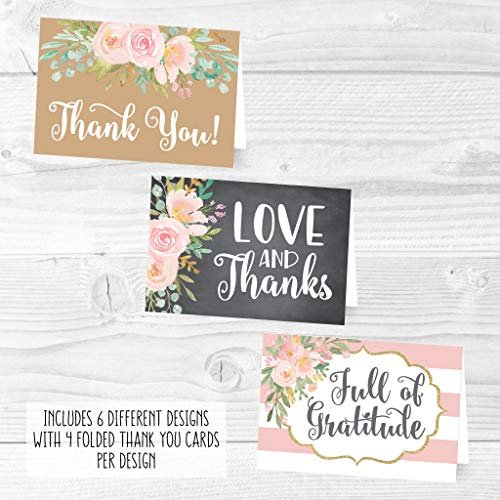 Blush Floral Folded Thank You Cards | Set of 24 | General