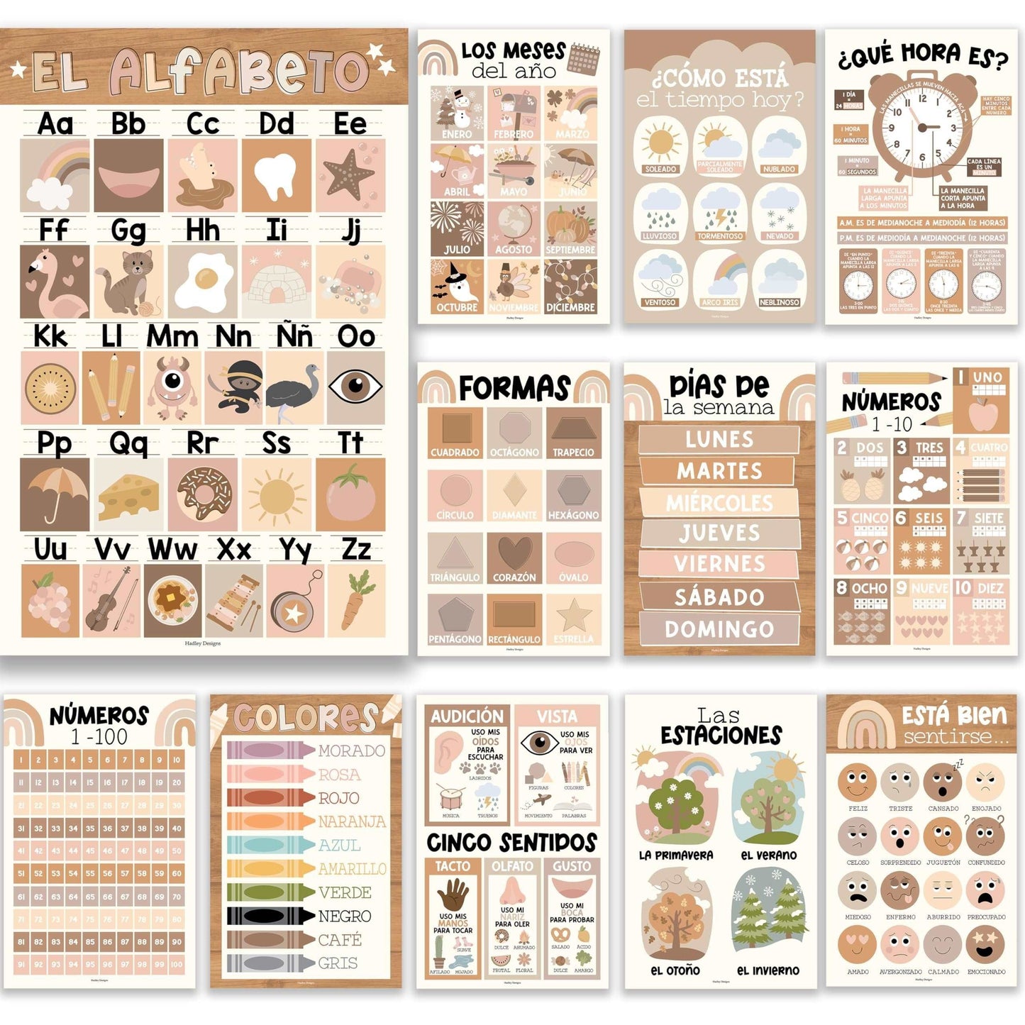 Neutral Spanish Posters | Set of 12 | Spanish Educational Supplies