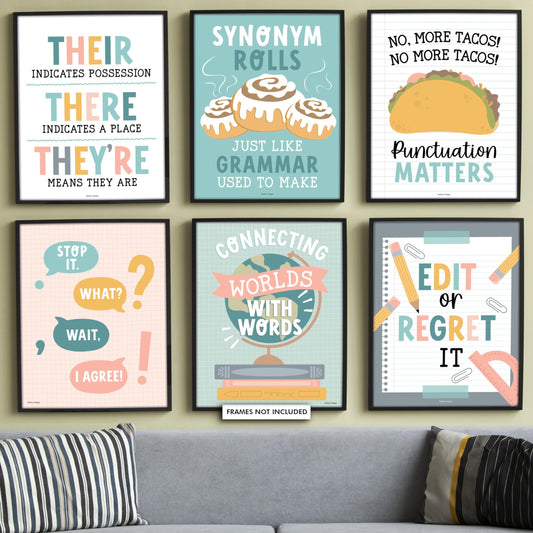 6 Boho English Classroom Decor Middle School - English Classroom Posters High School, ELA Posters For High School Classroom, ESL Classroom Decorations, Grammar Posters, ELA Classroom Must Haves