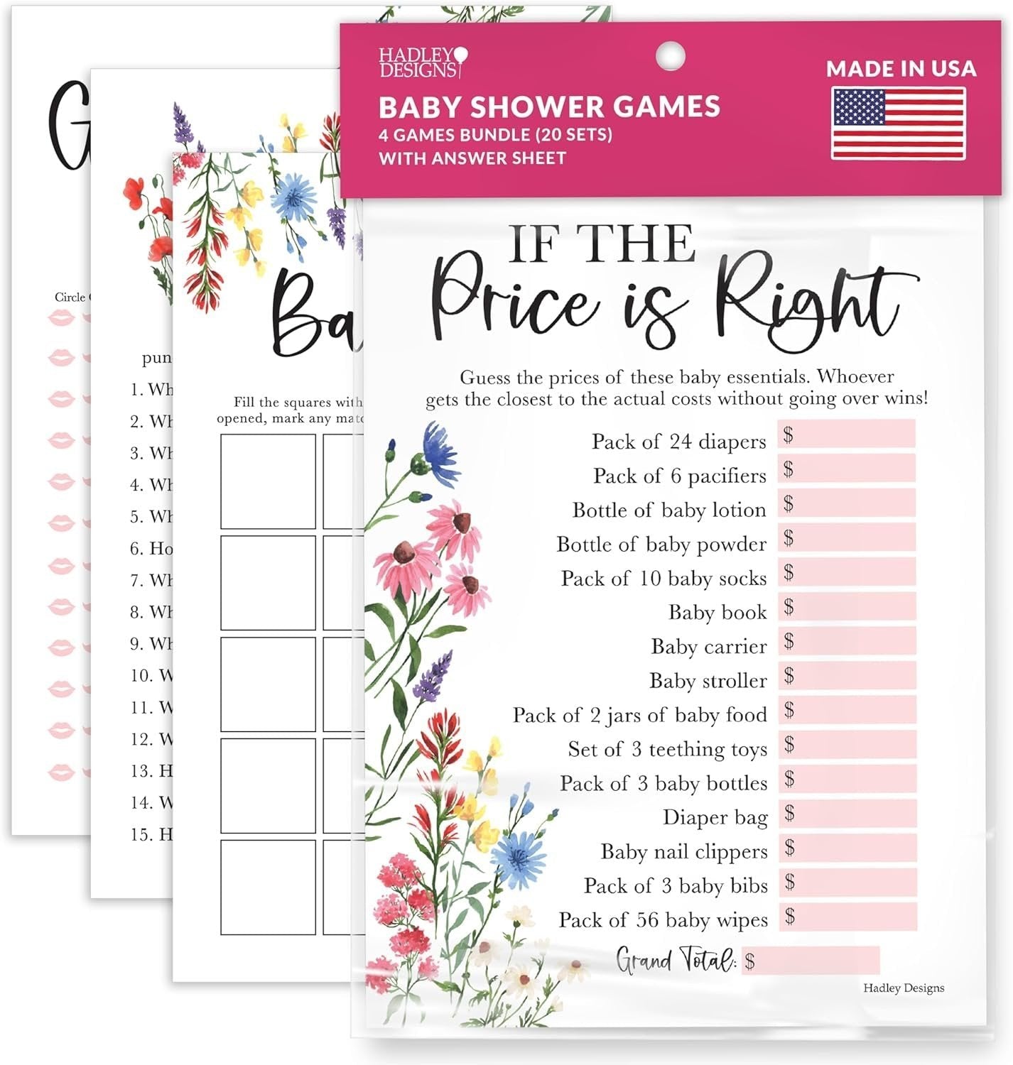 The Price is Right, Bingo, Who Said it, Dad Jokes Games | Set of 40 | Baby Shower Games