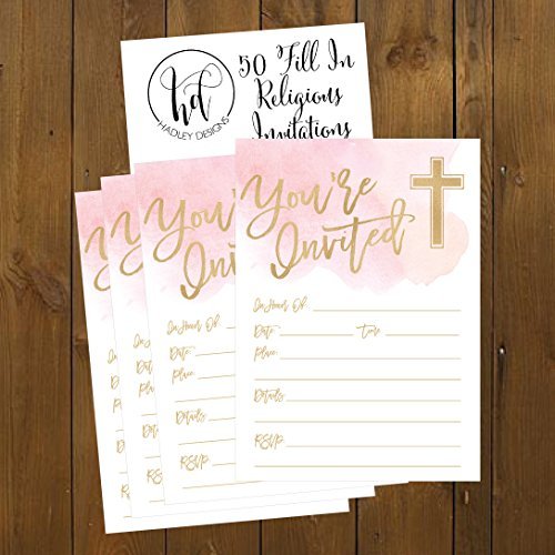 Pink Religious Invitations | Set of 50 | Faith Greeting Cards