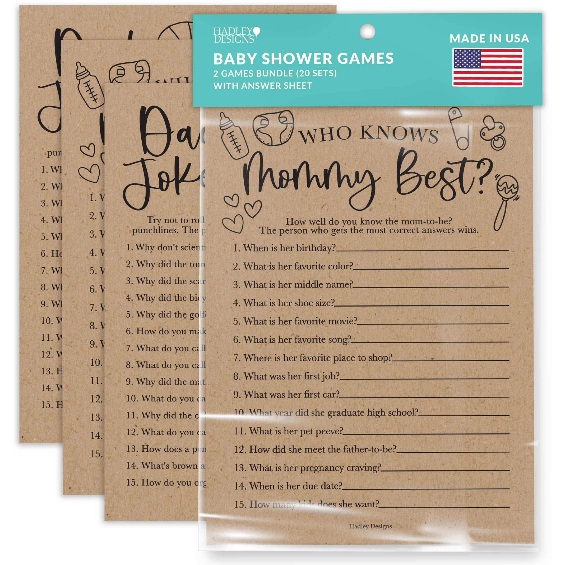 Who Knows Mommy Best & Dad Jokes Games | Set of 20 | Baby Shower Games