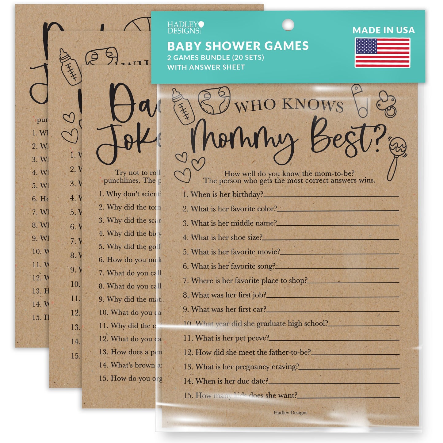 Who Knows Mommy Best & Dad Jokes Games | Set of 20 | Baby Shower Games