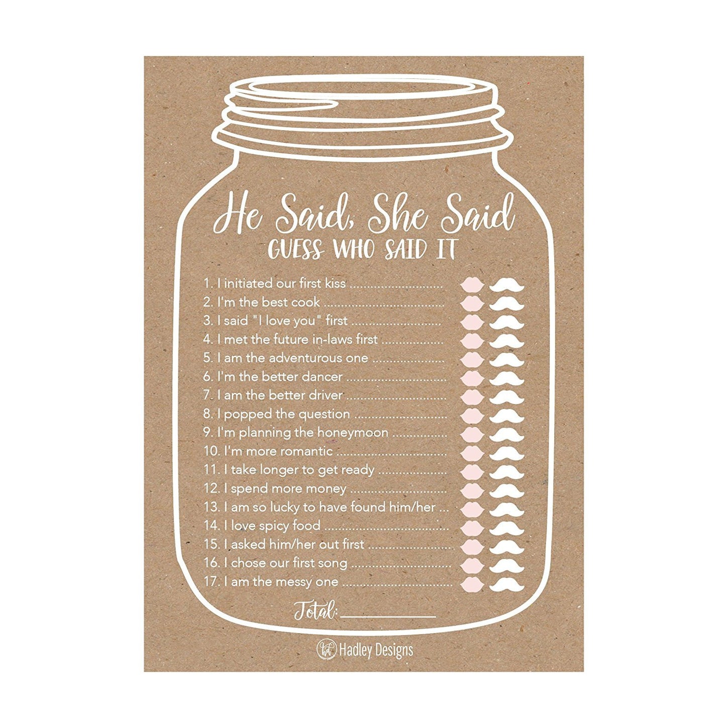 He Said She Said Bridal Shower Games | Set of 25 | Cards & Party