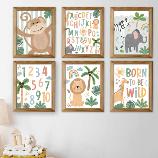 Safari 3 Children's Wall Art | Set of 6 | Nursery Decor