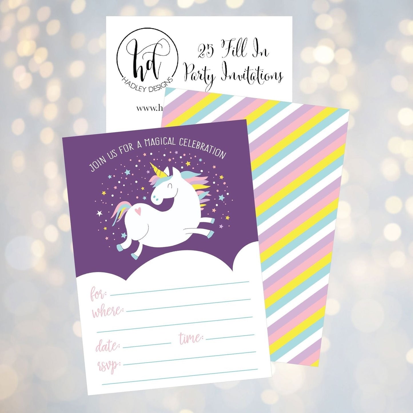 25 Unicorn Rainbow Party Invitations for Kids, Teens, Adults, Boys & Girls, Blank Children Happy 1st Birthday Invitation Cards, Unique Baby First Bday Invites, Toddler 1 2 3 year old rsvp Invites