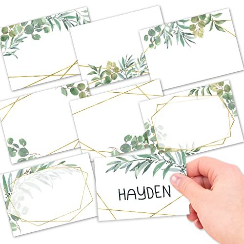 Geo Greenery Name Tag Stickers | Set of 56 | Classroom Supplies