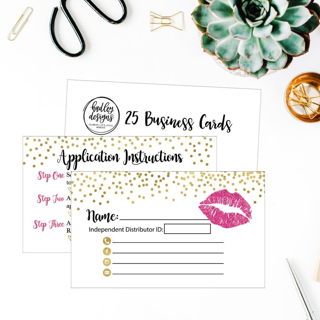 25 Lipstick Business Marketing Cards, How To Apply Application Instruction Tips Lip Sense Distributor Advertising Supplies Tool Kit Items, Makeup Party For Lipsense Younique Mary Kay Avon Amway Seller