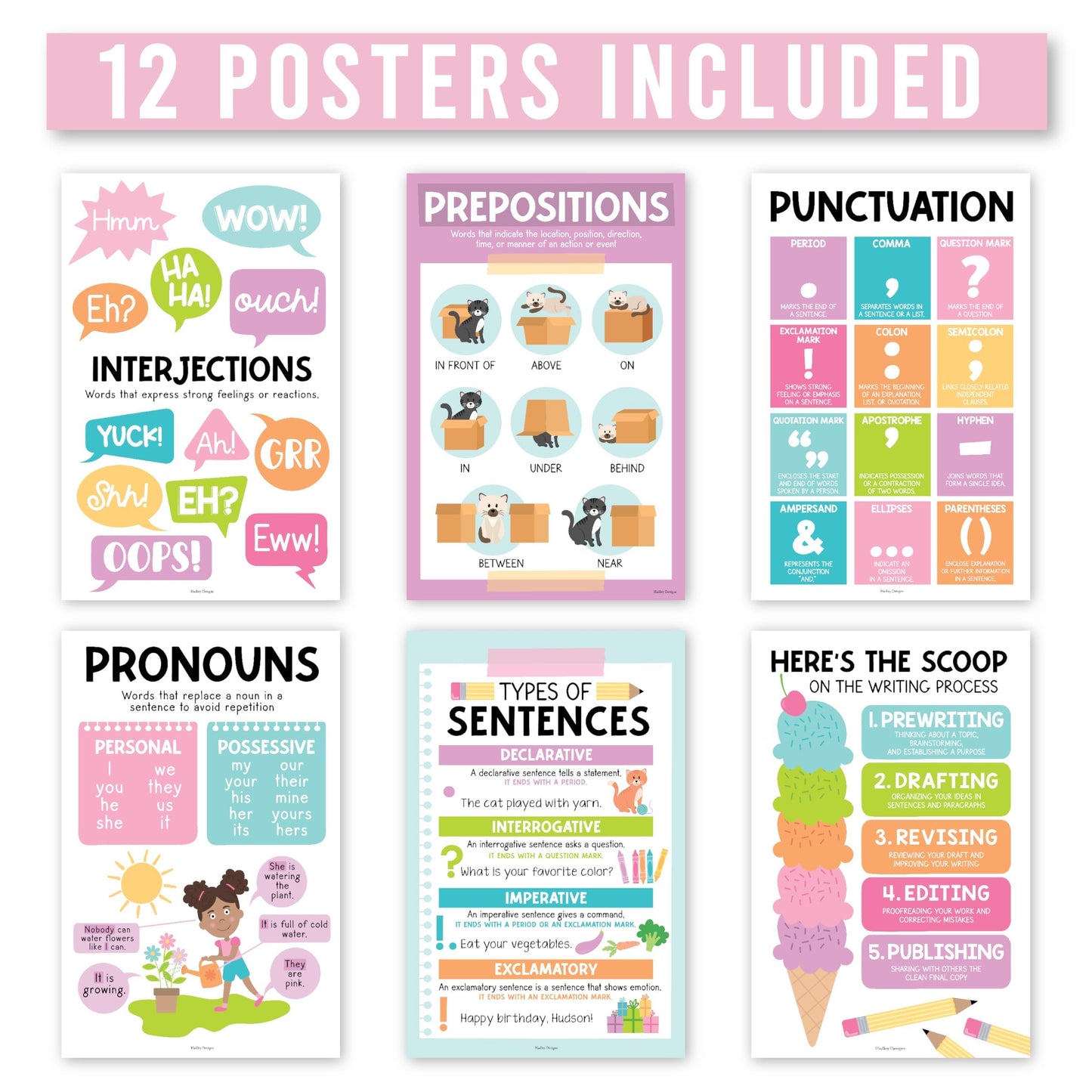 Colorful Pastel Parts of Speech Posters | Set of 12 | Educational Posters