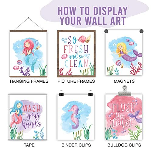 Mermaid Bathroom Wall Art | Set of 6 | Home Decor