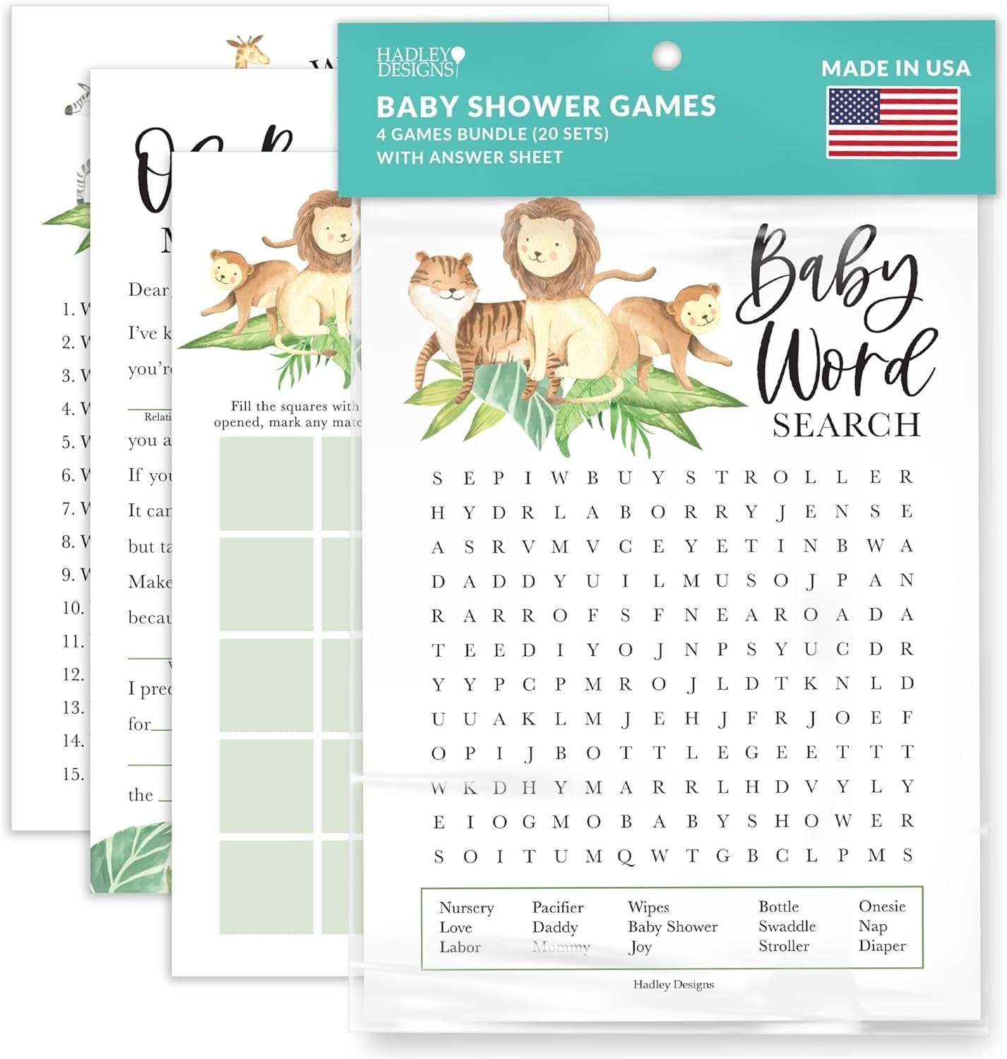Word Search, Who Knows Mommy Best, Mad Libs, & Bingo Games | Set of 40 | Baby Shower Games