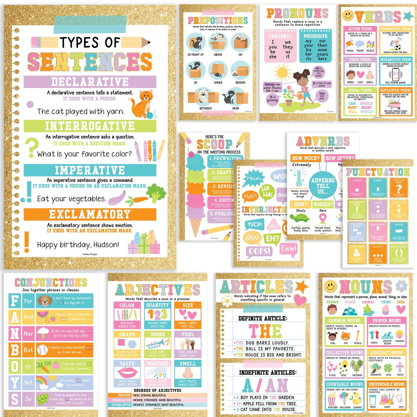 Parts of Speech Posters | Set of 12 | Educational Posters