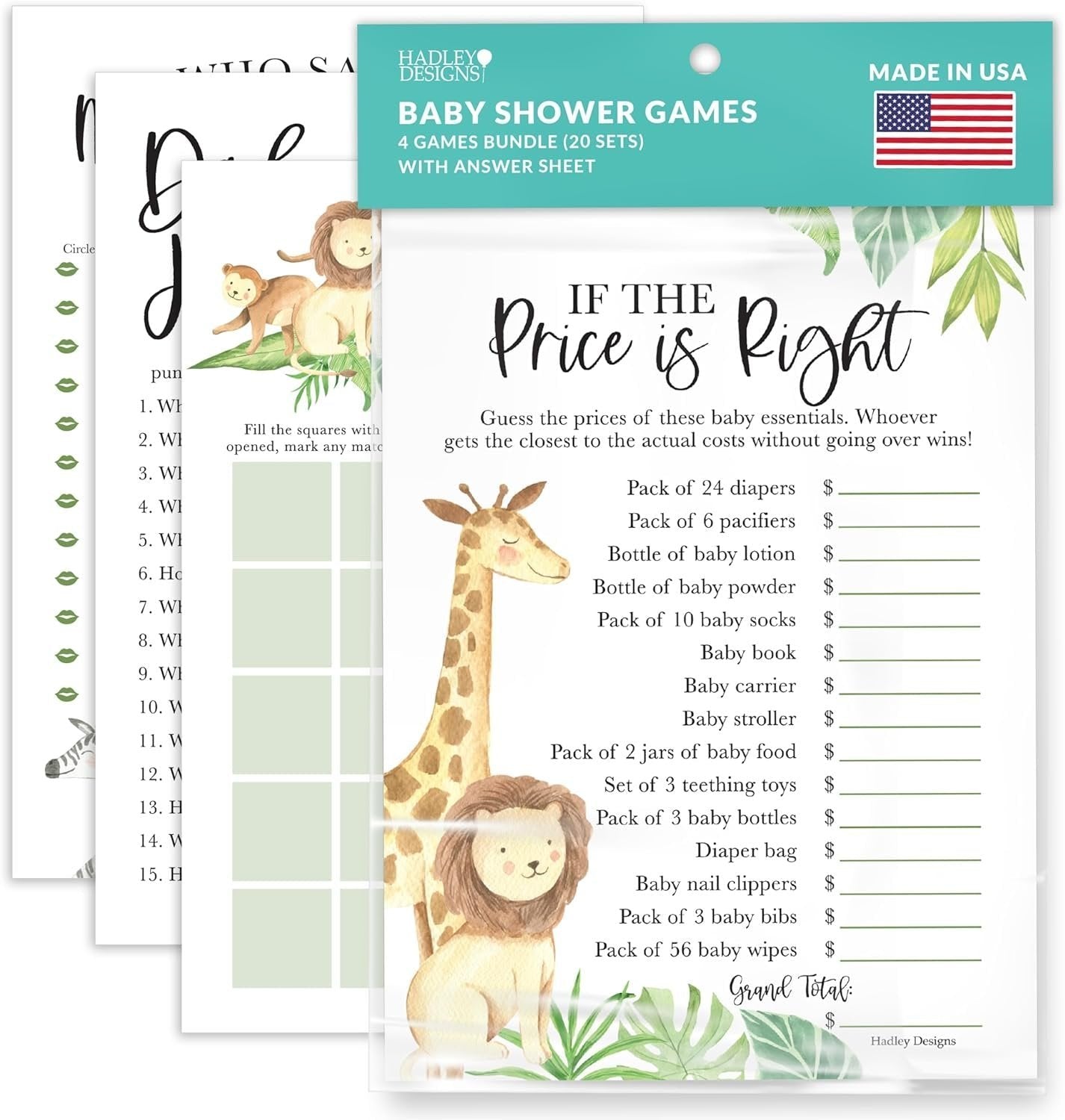 The Price is Right, Bingo, Who Said it, Dad Jokes Games | Set of 40 | Baby Shower Games