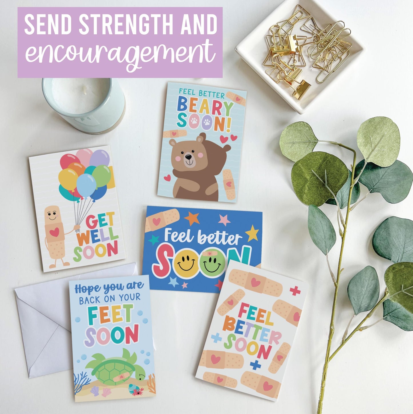 Folded Get Well Soon Cards | Set of 24 | Cards & Party | Envelopes Included