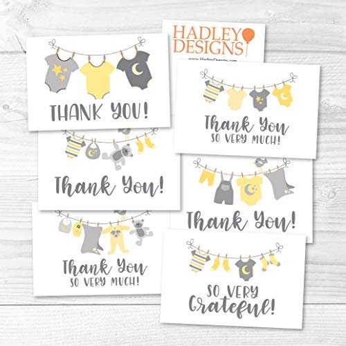 Yellow Clothesline Folded Thank You Cards | Set of 24 | Baby Shower