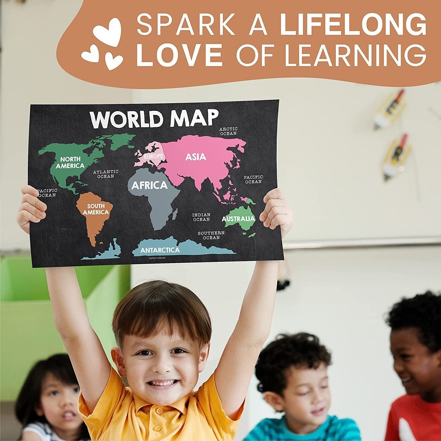 ABC, US Map, World Map, Solar System Posters | Set of 4 | PreK Educational Posters