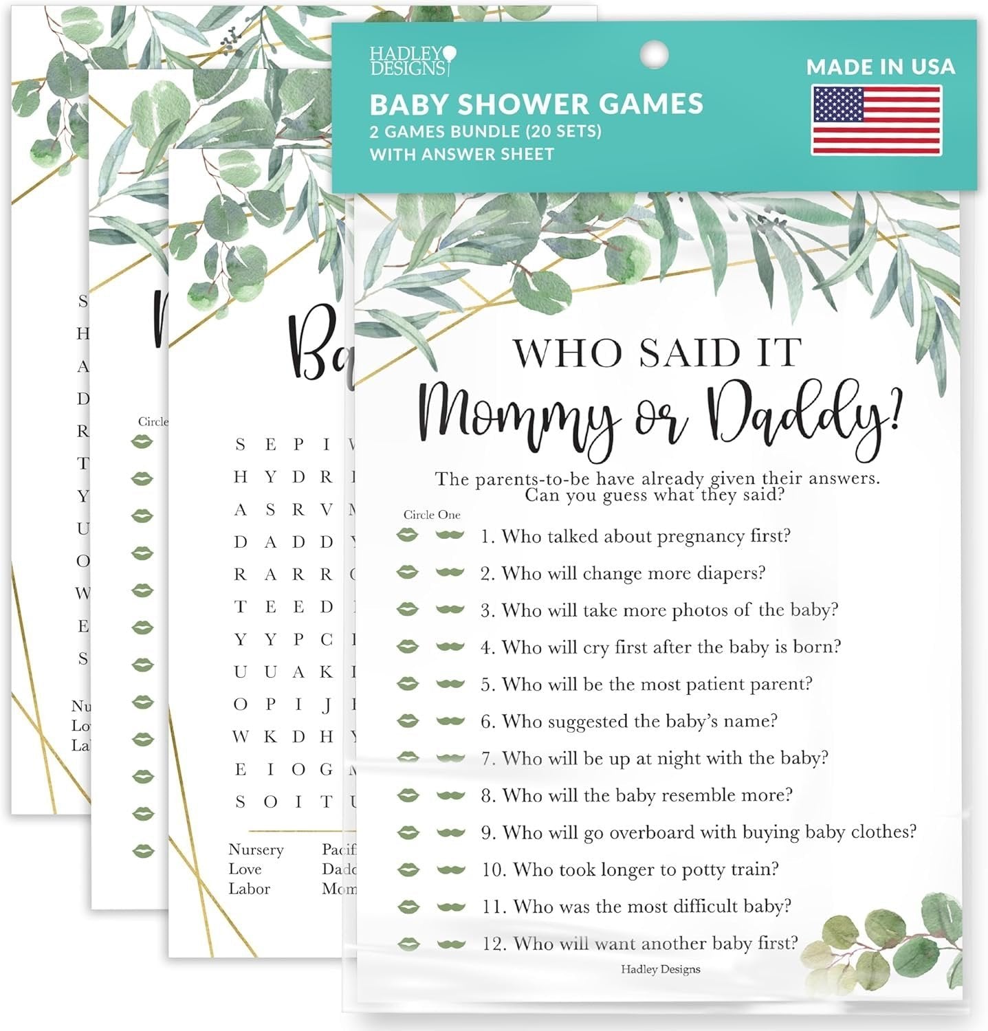 Who Said It Mommy or Daddy & Baby Word Search | Set of 20 | Baby Shower Games