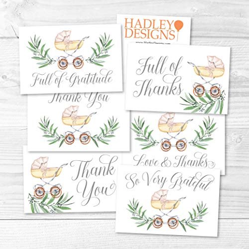 Greenery Baby Carriage Folded Thank You Cards | Set of 24 | Baby Shower